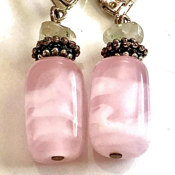 NWT ALEXANDRA'S ACCENTS Artisan Rose Quartz MOP Drop Earrings Silver Lever Back - Picture 3 of 4